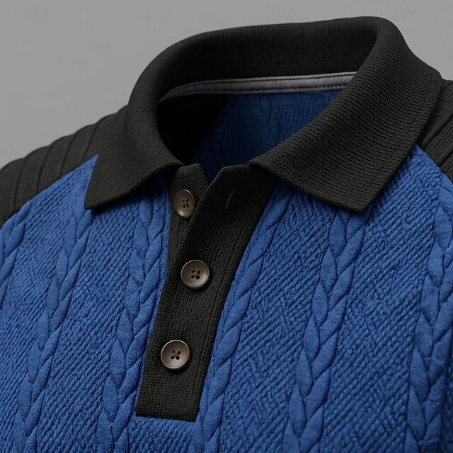 Men's Jacquard Polo Casual Vacation Turndown Long Sleeve Fashion ...