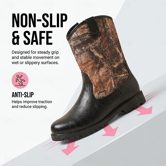 Men's Western Work Style Mid Calf Boots Black Brown Camouflage Print ...