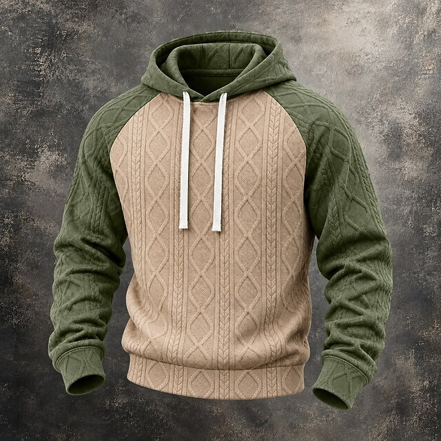 Men's Jacquard Hoodie Pullover Hoodie Sweatshirt Navy Blue Green Hooded ...