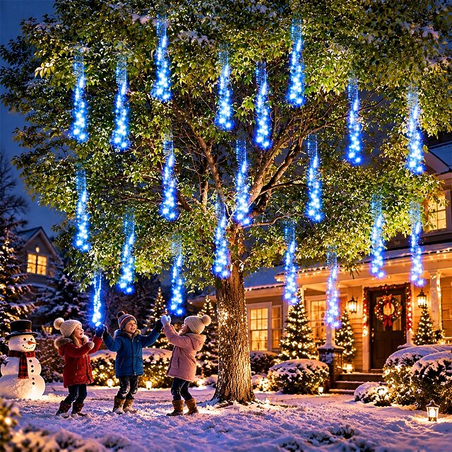 Christmas Cluster Meteor Shower Lights, Snowfall Rain LED String Lights ...