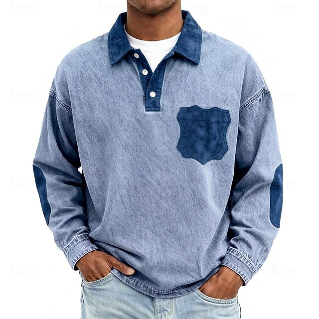 DenimTone™ Men's Polo Casual Vacation Turndown Long Sleeve Fashion ...