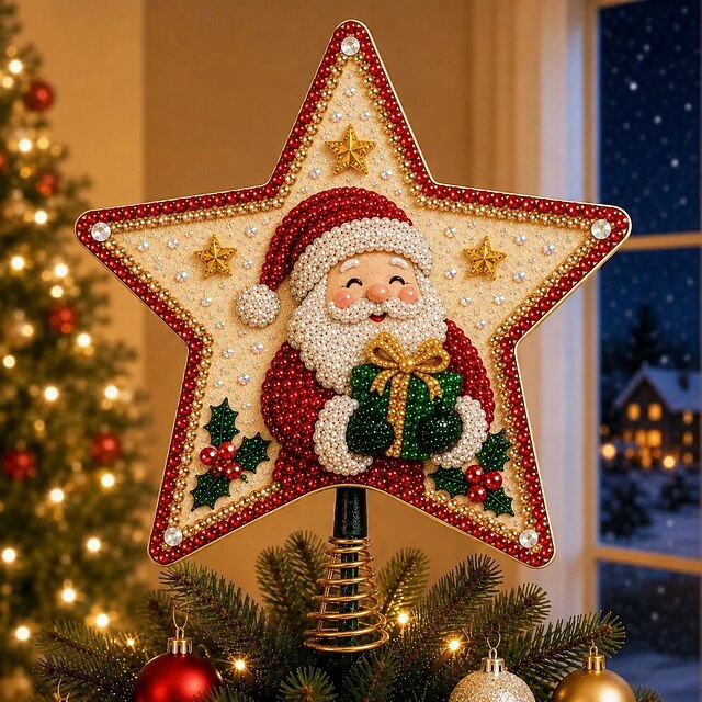 Christmas Tree Topper Pearl Diamond Art DIY Kit, Sparkling Rhinestone ...