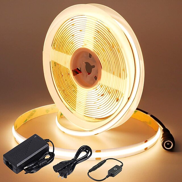 10m LED Strip Light COB Sets 3200 LEDs, COB 8mm Warm White Cold White Netual White LED Strip Light Holiday Linkable Self-adhesive with Power Supply Set 110V 220-240V 24 V 17