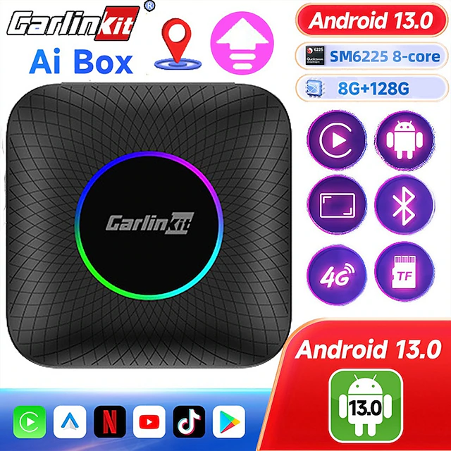 Carlinkit Android 13 Carplay Box Wireless Android Auto Apple Car Play SM6225 Streaming Box 8-Core 4G LTE 11