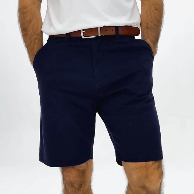 Men's Dress Shorts Zipper Pocket Solid Color Breathable Knee Length Formal Office Chic & Modern Formal White Navy Blue Micro-elastic 15