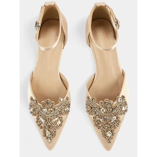Women's Ivory Satin Flats with Rhinestone Embellishments - Elegant Pointed-Toe Design for Weddings and Formal Events 6