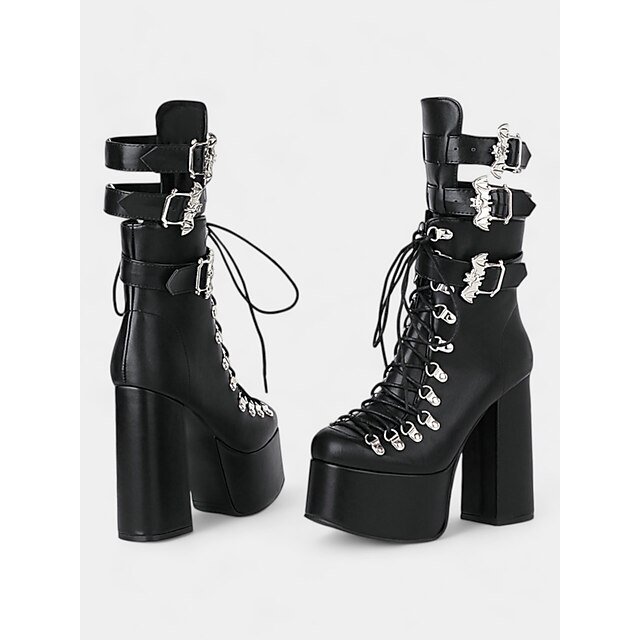 Women's Gothic Platform Lace-Up Boots with Buckle Straps and Chunky Heels – Statement Heeled Boots for Parties and Alternative Fashion 7