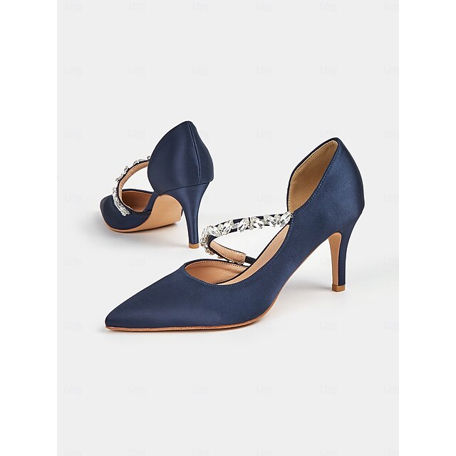 Women's Rhinestone Embellished Satin Heels - Elegant Pointed-Toe Pumps for Formal Events and Weddings 7