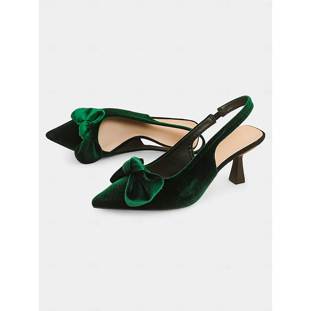 Women's Blue Velvet Pointed Toe Slingback Heels with Bow – Elegant High Heels for Formal Events and Parties 12