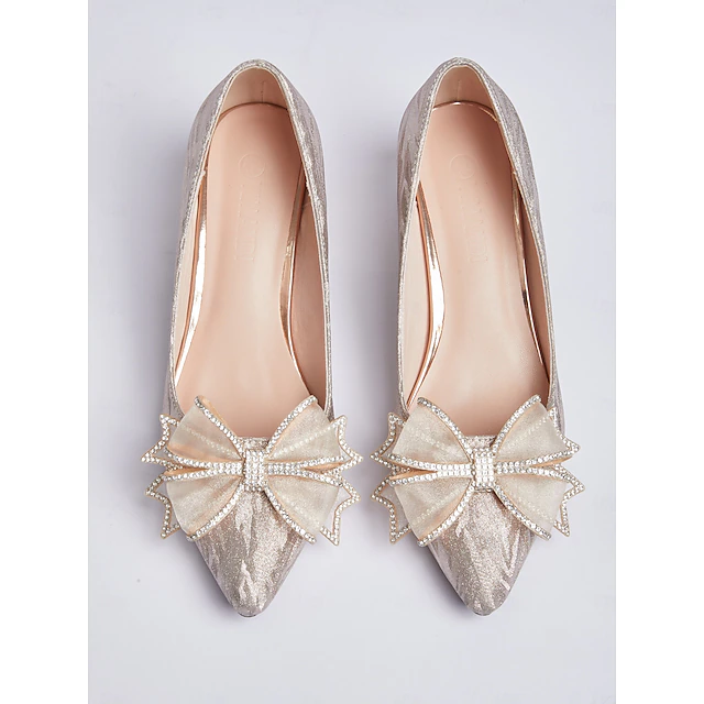 Women's Glitter Block Heels with Bow Rhinestone Accent – Elegant Party and Evening Shoes 12