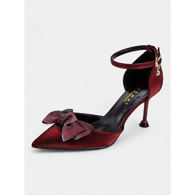 Women's Elegant Burgundy Velvet Heels with Bowknot Detail and Kitten Heels - Ideal for Weddings and Special Occasions 11