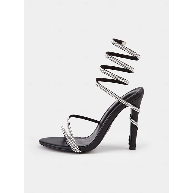 Black Rhinestone Wraparound Stiletto Sandals - Glamorous Women's Evening Heels With Sparkling Rhinestones, Perfect for Parties, Weddings,and Formal Events. 21