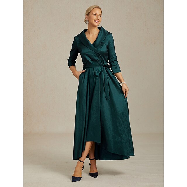 Women's Maxi long Dress Party Dress Elegant Vintage Regular Fit Solid Color 3/4 Length Sleeve V Neck Emerald Green Fall Winter 5