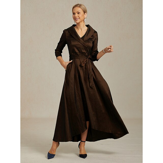 Women's Maxi long Dress Party Dress Elegant Vintage Regular Fit Solid Color 3/4 Length Sleeve V Neck Brown Fall Winter 6