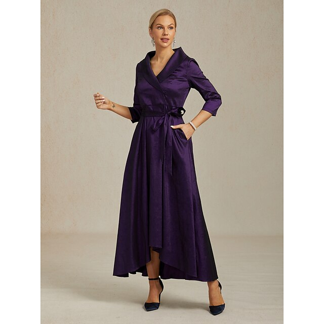 Women's Maxi long Dress Party Dress Elegant Vintage Regular Fit Solid Color 3/4 Length Sleeve V Neck Eggplant Fall Winter 6
