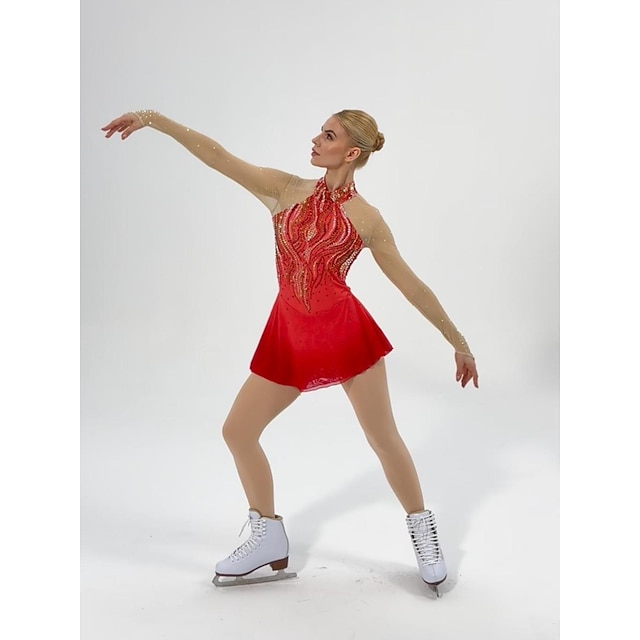 Figure Skating Dress Women s Ice Skating Dress Red Patchwork Asymmetric figure-skating-dress-women-s-ice-skating-dress-red-patchwork-asymmetric