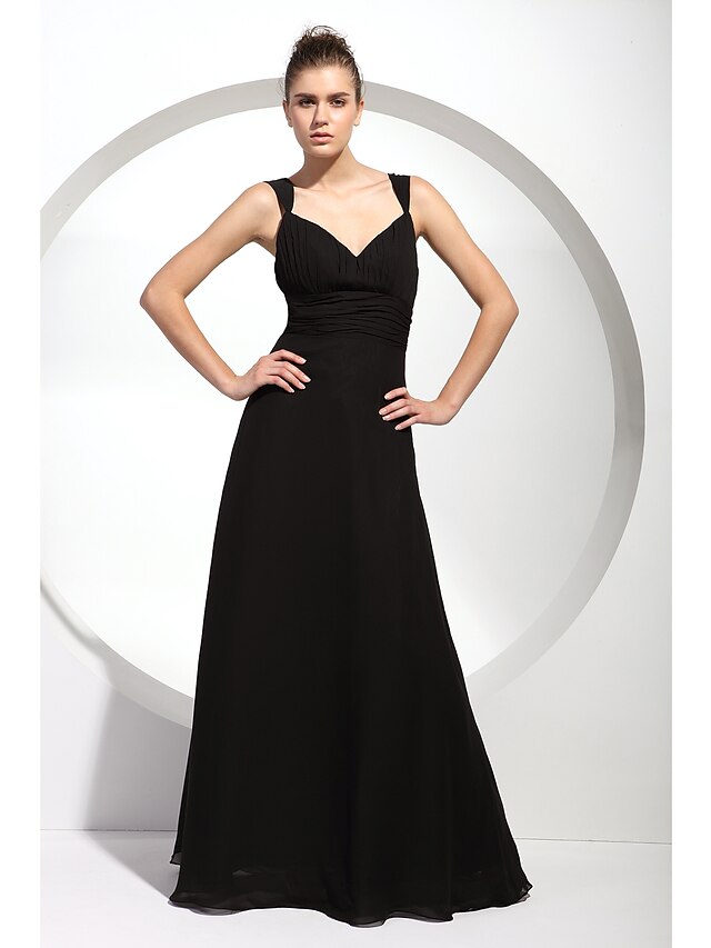  Princess / A-Line Straps Floor Length Chiffon Bridesmaid Dress with Ruched / Draping