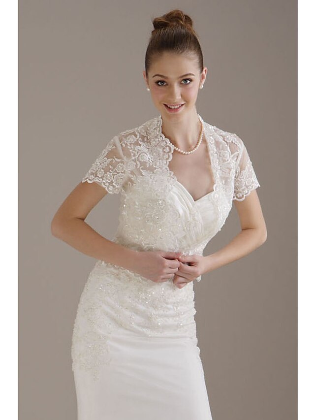  Short Sleeves Tulle Lace Bridal Jacket/ Wedding Wrap