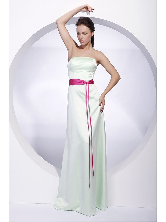  Sheath / Column Strapless Floor Length Satin Bridesmaid Dress with Sash / Ribbon by LAN TING BRIDE®