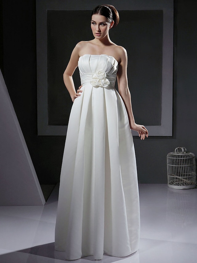  Hall Wedding Dresses A-Line Strapless Sleeveless Floor Length Satin Bridal Gowns With 2023 Summer Wedding Party, Women's Clothing