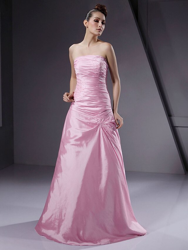  Ball Gown / A-Line Strapless Floor Length Taffeta Bridesmaid Dress with Beading / Side Draping