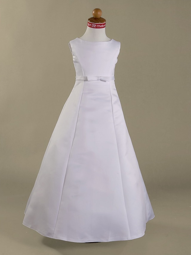  Πριγκίπισσα Μακρύ Φόρεμα για Κοριτσάκι Λουλουδιών Πρώτη Κοινωνία Χαριτωμένο φόρεμα χορού Σατέν με Ζώνη / Κορδέλα Κατάλληλο 3-16 ετών