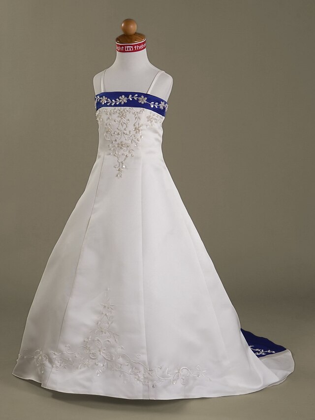  Πριγκίπισσα Ουρά μέτριου μήκους Φόρεμα για Κοριτσάκι Λουλουδιών Πρώτη Κοινωνία Χαριτωμένο φόρεμα χορού Σατέν με Χάντρες Κατάλληλο 3-16 ετών