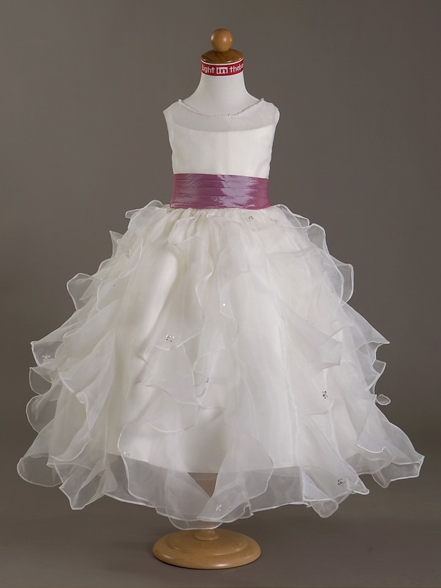  First Communion Ball Gown Floor Length Satin Spring Summer Flower Girl Dresses with Beading Kids Little Cute Girls' Dress Fit 3-14 Years Size 4/Size 6/Size 8 / Fall / Winter / Apple / Hourglass
