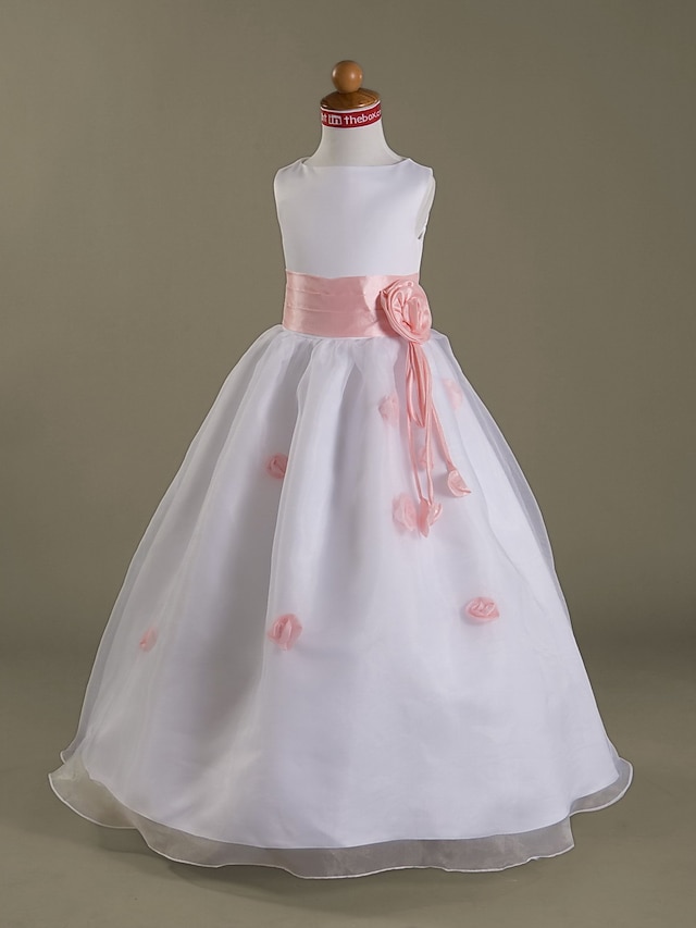  Πριγκίπισσα Μακρύ Φόρεμα για Κοριτσάκι Λουλουδιών Πρώτη Κοινωνία Χαριτωμένο φόρεμα χορού Σατέν με Πιασίματα Κατάλληλο 3-16 ετών