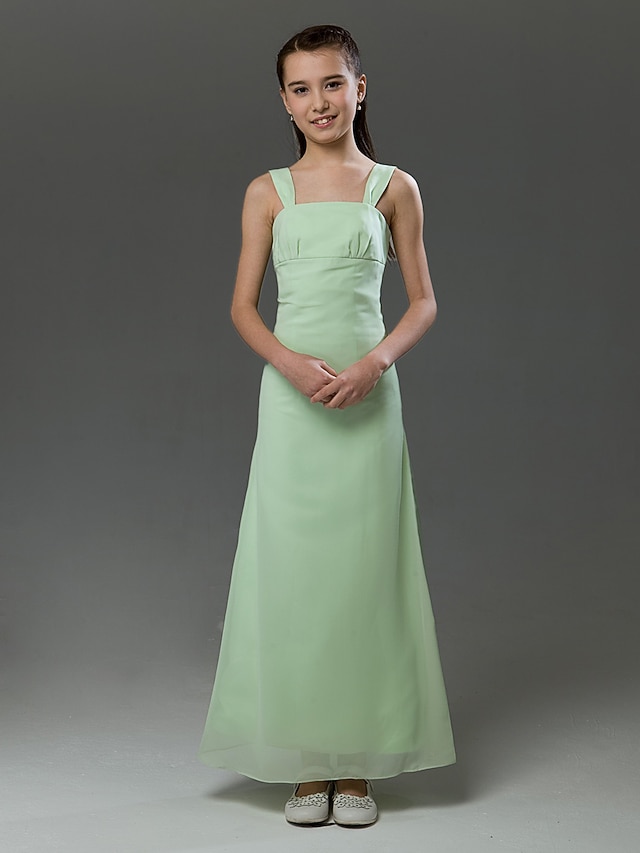 Princess Floor Length Junior Bridesmaid Dress Wedding Party Chiffon  Sleeveless Straps with Ruffles 2022 / Fall / Winter / Spring / Summer /  Apple 2026 - $69.99