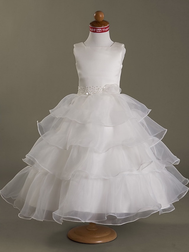  Princesa Longuette Vestido para Meninas das Flores Casamento Lindo Vestido de Baile Cetim com Miçangas Ajuste 3-16 anos