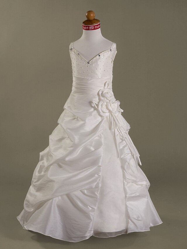  Γραμμή Α Μακρύ Φόρεμα για Κοριτσάκι Λουλουδιών Γάμου Χαριτωμένο φόρεμα χορού Οργάντζα με Χάντρες Κατάλληλο 3-16 ετών