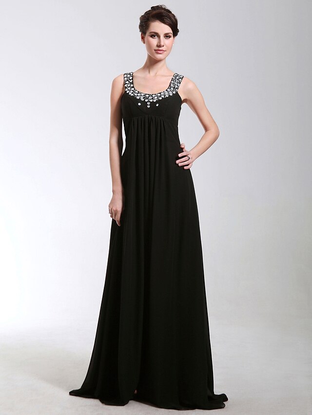  Sheath / Column Scoop Neck Floor Length Chiffon Dress with Beading / Crystals by TS Couture®