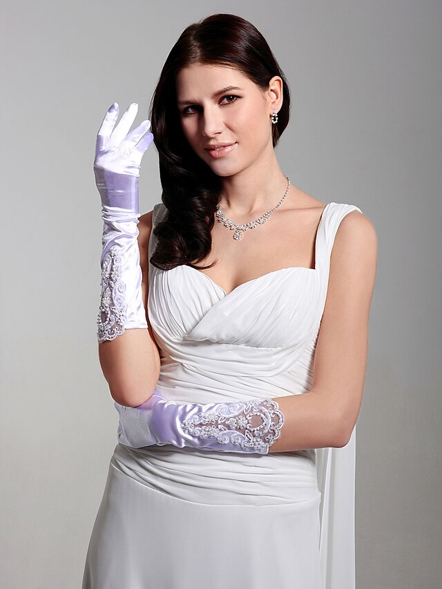  alcance de la mano de satén codo guantes de novia de longitud
