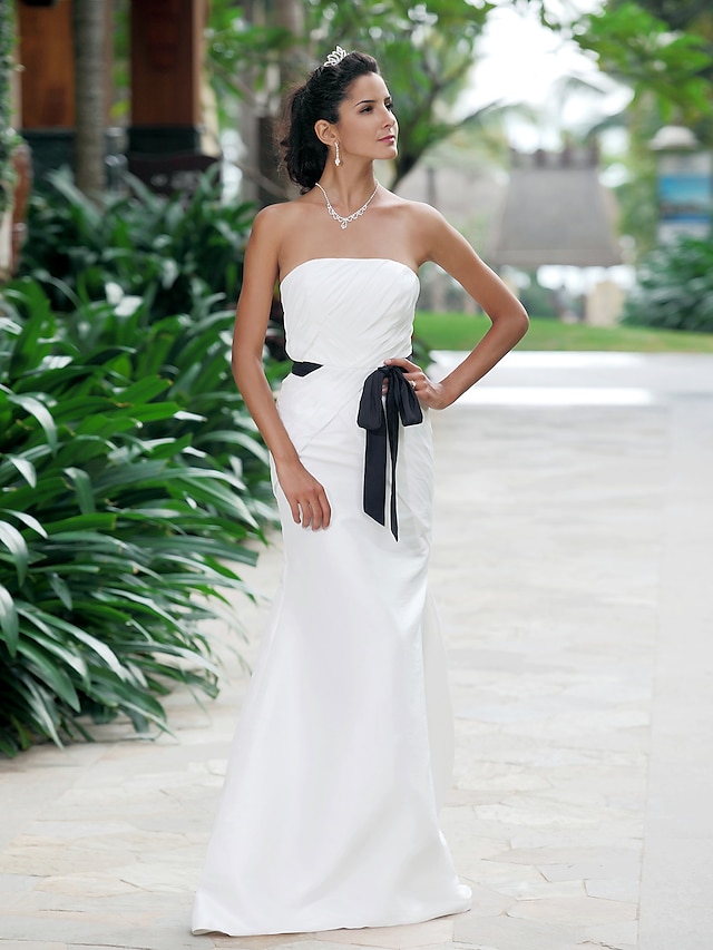  Mořská panna Svatební šaty Srdcový výstřih Bez ramínek Na zem Taft Bez rukávů Barevné svatební šaty s 2022