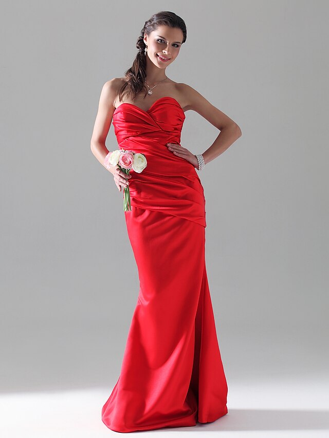  Trumpet/Mermaid Sweetheart Floor-length Satin Bridesmaid Dress 