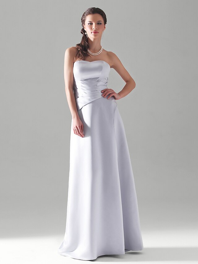  A-Line Princess Strapless Floor Length Satin Bridesmaid Dress with Side Draping by LAN TING BRIDE®