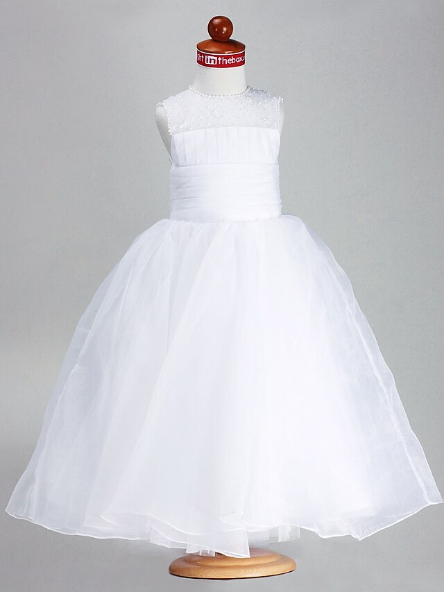  Ball Gown Ankle Length Flower Girl Dress First Communion Cute Prom Dress Satin with Ruched Fit 3-16 Years