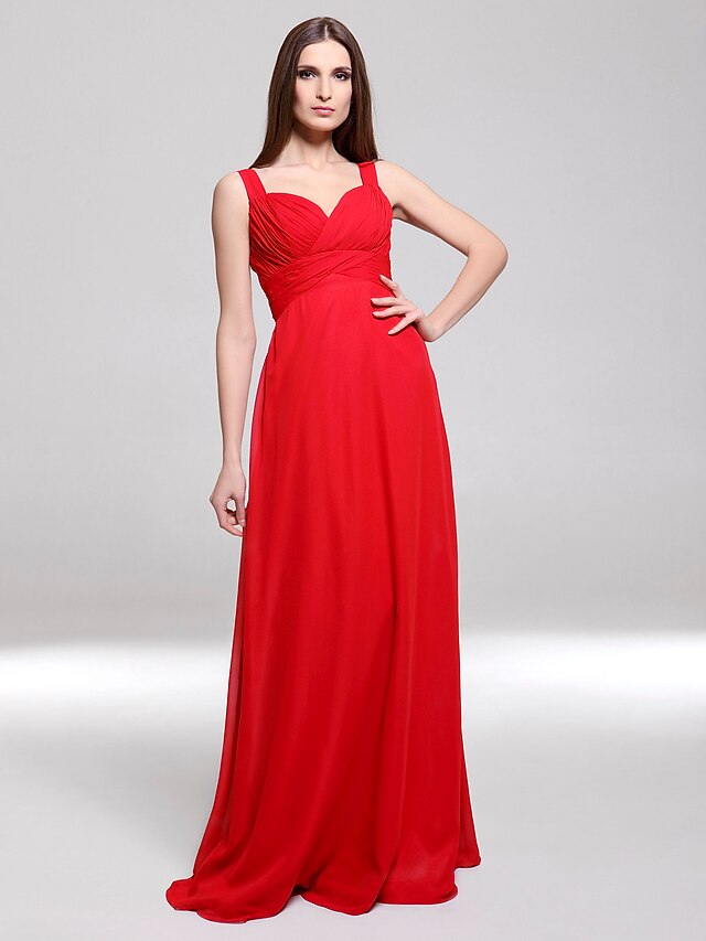  Sheath / Column Elegant Dress Formal Evening Floor Length Sleeveless Straps Chiffon with Criss Cross 2022