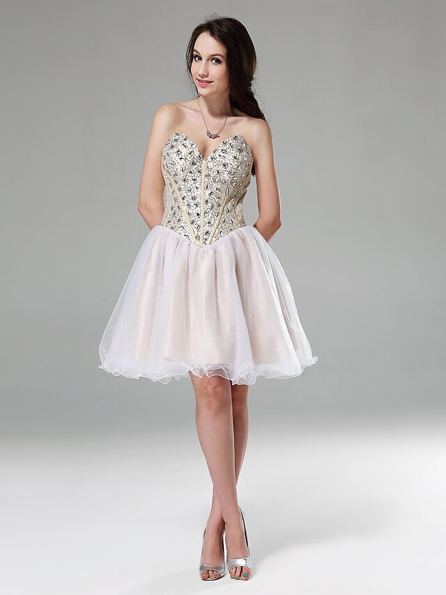  Ball Gown Sparkle & Shine Dress Holiday Homecoming Short / Mini Sleeveless Sweetheart Tulle with Crystals Beading 2024