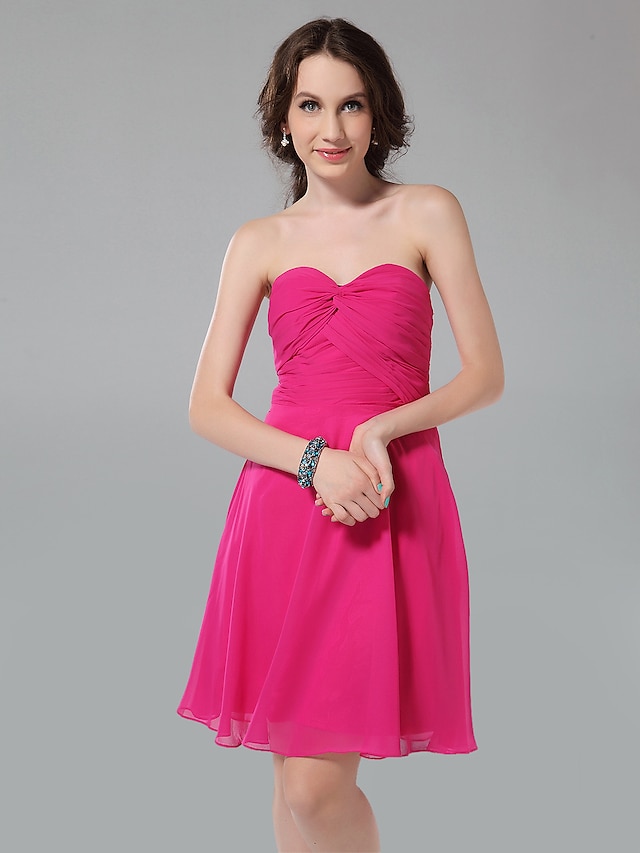  Princess / A-Line Bridesmaid Dress Sweetheart Neckline / Strapless Sleeveless Sexy Knee Length Chiffon with Criss Cross / Ruched 2022
