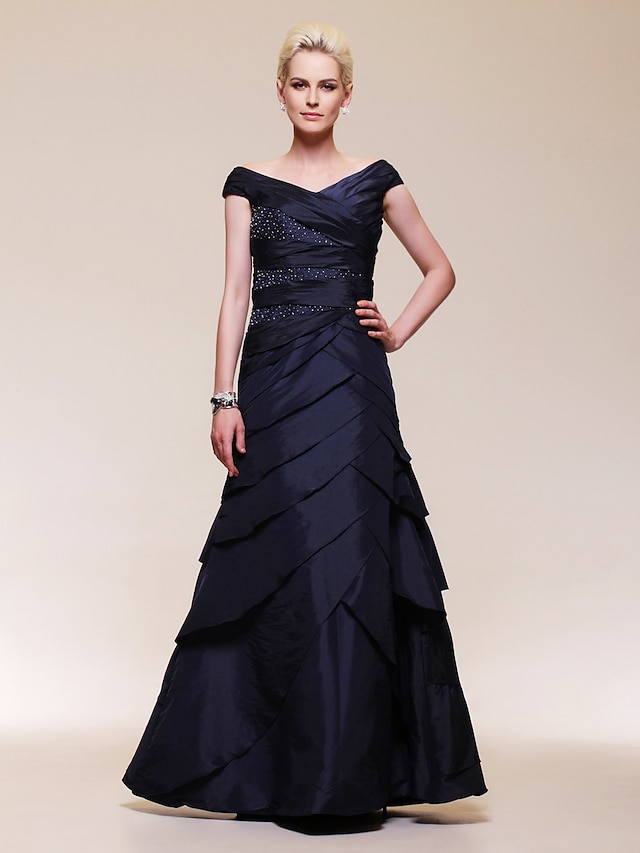  Ball Gown Elegant Formal Evening Wedding Party Military Ball Dress Off Shoulder Short Sleeve Floor Length Taffeta with Criss Cross Beading 2021