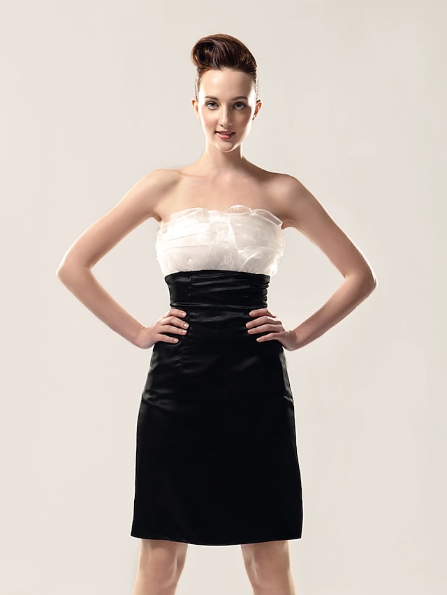  Sheath / Column All Celebrity Styles Dress Holiday Homecoming Knee Length Sleeveless Strapless Organza with Ruffles 2024