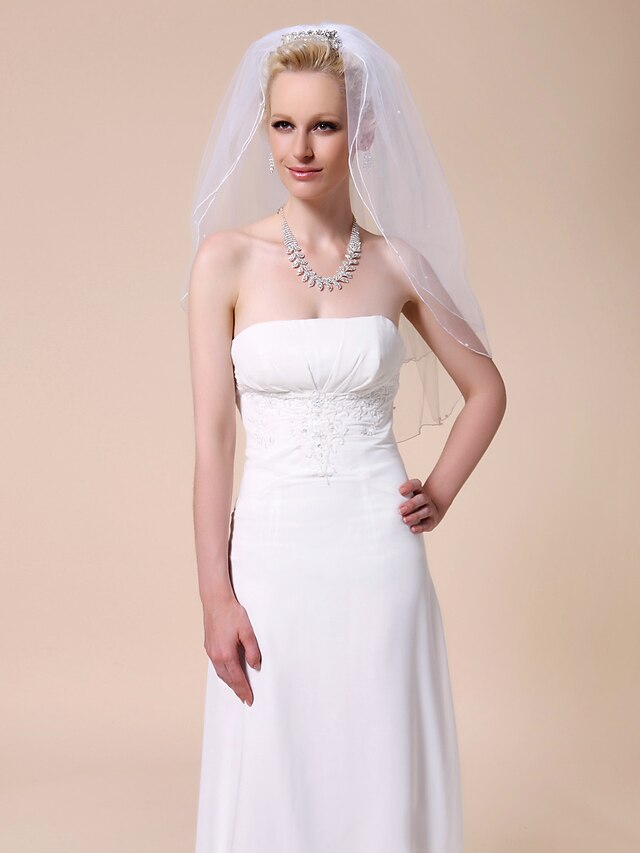  Two-tier Elbow Wedding Veils With Pencil Edge