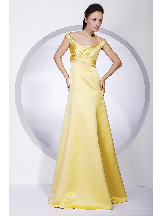  A-Line / Ball Gown Off Shoulder Floor Length Satin Bridesmaid Dress with Draping by LAN TING BRIDE®
