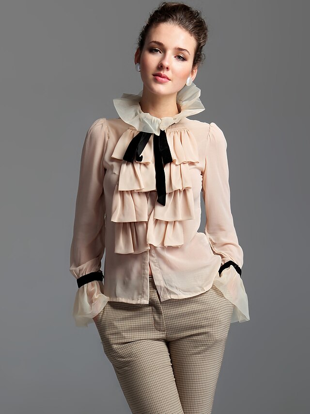  TS Lapel Ruffle Front Blouse Shirt