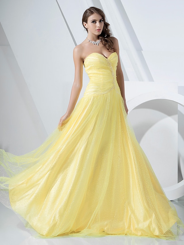  A-Line Elegant Dress Prom Formal Evening Floor Length Sleeveless Sweetheart Satin with Beading 2023