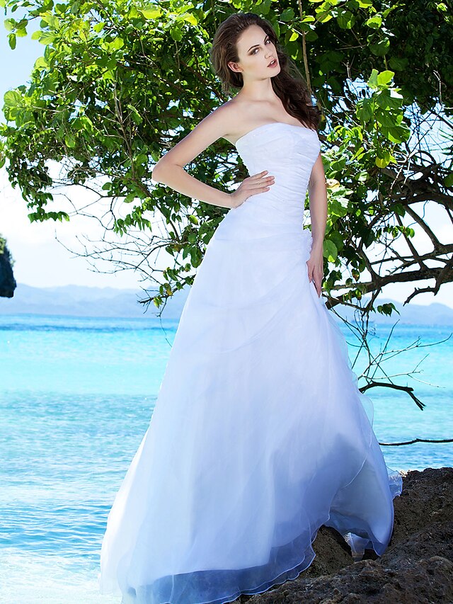  Hall Wedding Dresses A-Line Sweetheart Strapless Sleeveless Court Train Organza Bridal Gowns With 2024