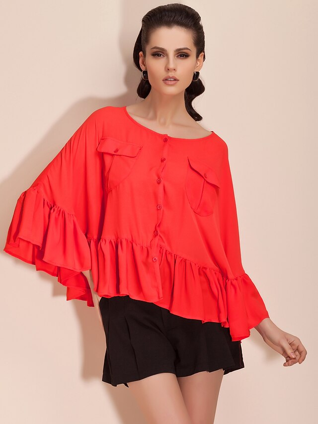  TS Bat Sleeve Ruffle Finish Blouse Shirt (More Colors)