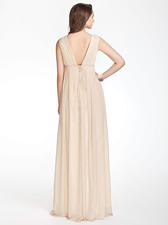 Elegant V-neck Backless Floor Length Bridesmaid Dresses, BG223
